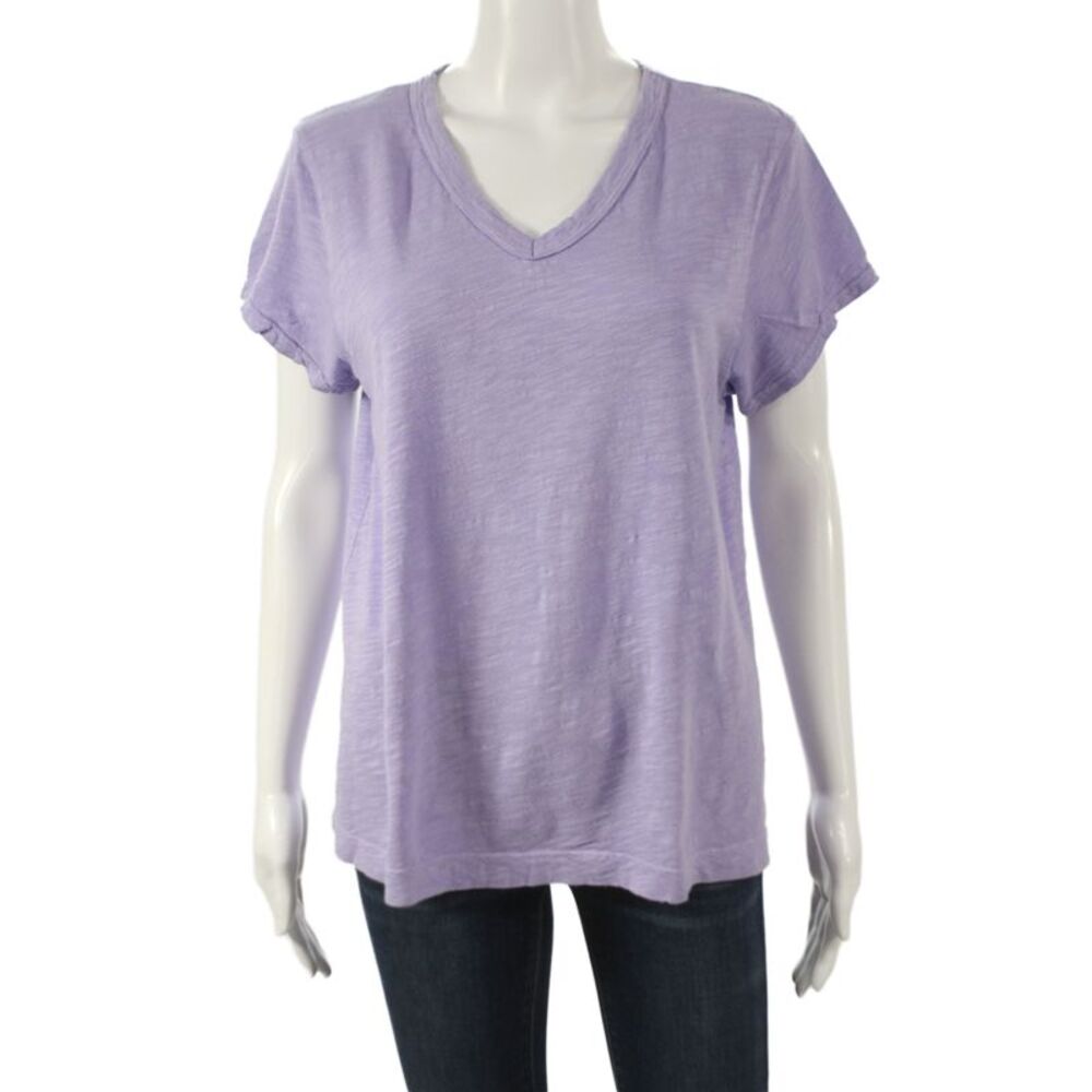Wilt Women Basic V-Neck Purple Cotton Short Sleeve T-Shirt Size L